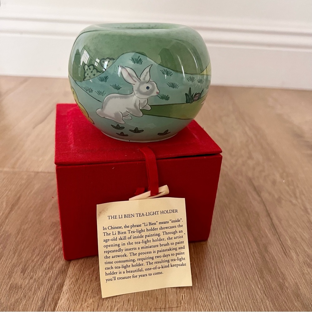 Pier 1 Imports Li Bien Glass Bunny Rabbit Tea Light Votive Candle Holder, Easter